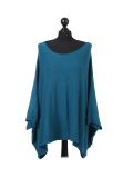 Italian Plain Front Pocket Plus Size Knitted Tunic Poncho-Teal