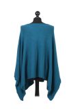 Italian Plain Front Pocket Plus Size Knitted Tunic Poncho-Teal back