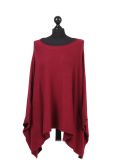 Italian Plain Front Pocket Plus Size Knitted Tunic Poncho-Wine