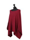 Italian Plain Front Pocket Plus Size Knitted Tunic Poncho-wine side