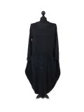 Italian Plain Front Pockets Quirky Cotton Lagenlook Dress-Black