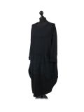 Italian Plain Front Pockets Quirky Cotton Lagenlook Dress-Black side