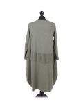 Italian Plain Front Pockets Quirky Cotton Lagenlook Dress-Khaki back