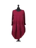 Italian Plain Front Pockets Quirky Cotton Lagenlook Dress-Wine