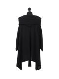 Italian Plain Front Pockets Cowl Neck Hooded Knitted Tunic Top-Black back