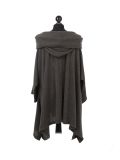 Italian Plain Front Pockets Cowl Neck Hooded Knitted Tunic Top-Khaki back
