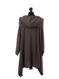 Italian Plain Front Pockets Cowl Neck Hooded Knitted Tunic Top-mocha back