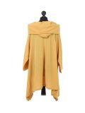 Italian Plain Front Pockets Cowl Neck Hooded Knitted Tunic Top-Mustard back