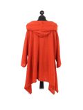 Italian Plain Front Pockets Cowl Neck Hooded Knitted Tunic Top-Orange back