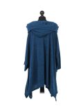 Italian Plain Front Pockets Cowl Neck Hooded Knitted Tunic Top-Teal back