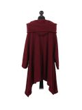 Italian Plain Front Pockets Cowl Neck Hooded Knitted Tunic Top-wine back
