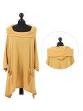 Italian Plain Front Pockets Cowl Neck Hooded Knitted Tunic Top