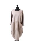 Italian Plain Front Pockets Quirky Cotton Cord Panel Cocoon Dress-beige