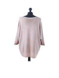 Italian Plain Frontside Glittery Star Batwing Knitted Lagenlook Top-Camel back