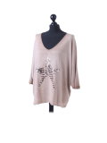 Italian Plain Frontside Glittery Star Batwing Knitted Lagenlook Top-Camel side