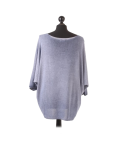 Italian Plain Frontside Glittery Star Batwing Knitted Lagenlook Top-Denim back