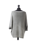 Italian Plain Frontside Glittery Star Batwing Knitted Lagenlook Top-Khaki back