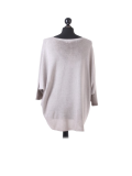 Italian Plain Frontside Glittery Star Batwing Knitted Lagenlook Top-Mocha back