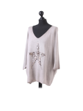 Italian Plain Frontside Glittery Star Batwing Knitted Lagenlook Top-Mocha side