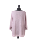 Italian Plain Frontside Glittery Star Batwing Knitted Lagenlook Top-Pink back