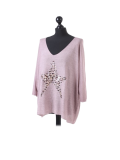 Italian Plain Frontside Glittery Star Batwing Knitted Lagenlook Top-Pink side