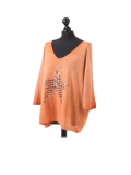 Italian Plain Frontside Glittery Star Batwing Knitted Lagenlook Top-Rust side