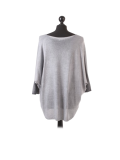 Italian Plain Frontside Glittery Star Batwing Knitted Lagenlook Top-Silver back