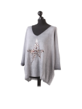 Italian Plain Frontside Glittery Star Batwing Knitted Lagenlook Top-Silver side