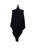 Italian Plain Knitted Lagenlook Poncho-Black