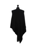 Italian Plain Knitted Lagenlook Poncho-Black back