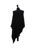 Italian Plain Knitted Lagenlook Poncho-Black side