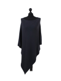 Italian Plain Knitted Lagenlook Poncho-Charcoal