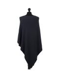 Italian Plain Knitted Lagenlook Poncho-Charcoal back