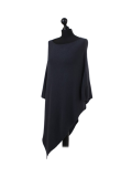 Italian Plain Knitted Lagenlook Poncho-Charcoal side