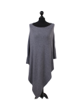 Italian Plain Knitted Lagenlook Poncho-dark grey