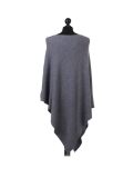 Italian Plain Knitted Lagenlook Poncho-dark grey back