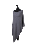 Italian Plain Knitted Lagenlook Poncho-dark grey side