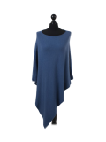 Italian Plain Knitted Lagenlook Poncho-Denim