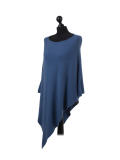 Italian Plain Knitted Lagenlook Poncho-Denim side