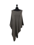 Italian Plain Knitted Lagenlook Poncho-Khaki