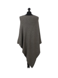 Italian Plain Knitted Lagenlook Poncho-Khaki back