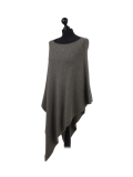 Italian Plain Knitted Lagenlook Poncho-Khaki side
