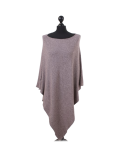 Italian Plain Knitted Lagenlook Poncho-Mocha