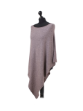 Italian Plain Knitted Lagenlook Poncho-Mocha side