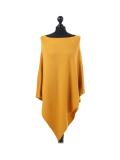 Italian Plain Knitted Lagenlook Poncho-Mustard