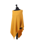 Italian Plain Knitted Lagenlook Poncho-Mustard side