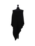 Italian Plain Knitted Lagenlook Poncho-Navy back