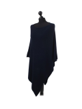 Italian Plain Knitted Lagenlook Poncho-Navy side