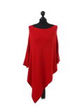 Italian Plain Knitted Lagenlook Poncho-Red