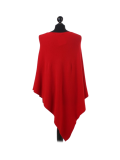 Italian Plain Knitted Lagenlook Poncho-Red back